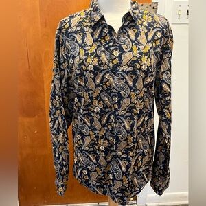 Consequence Men’s Navy/Yellow Paisley Button-Up long sleeve shirt. Size XL.